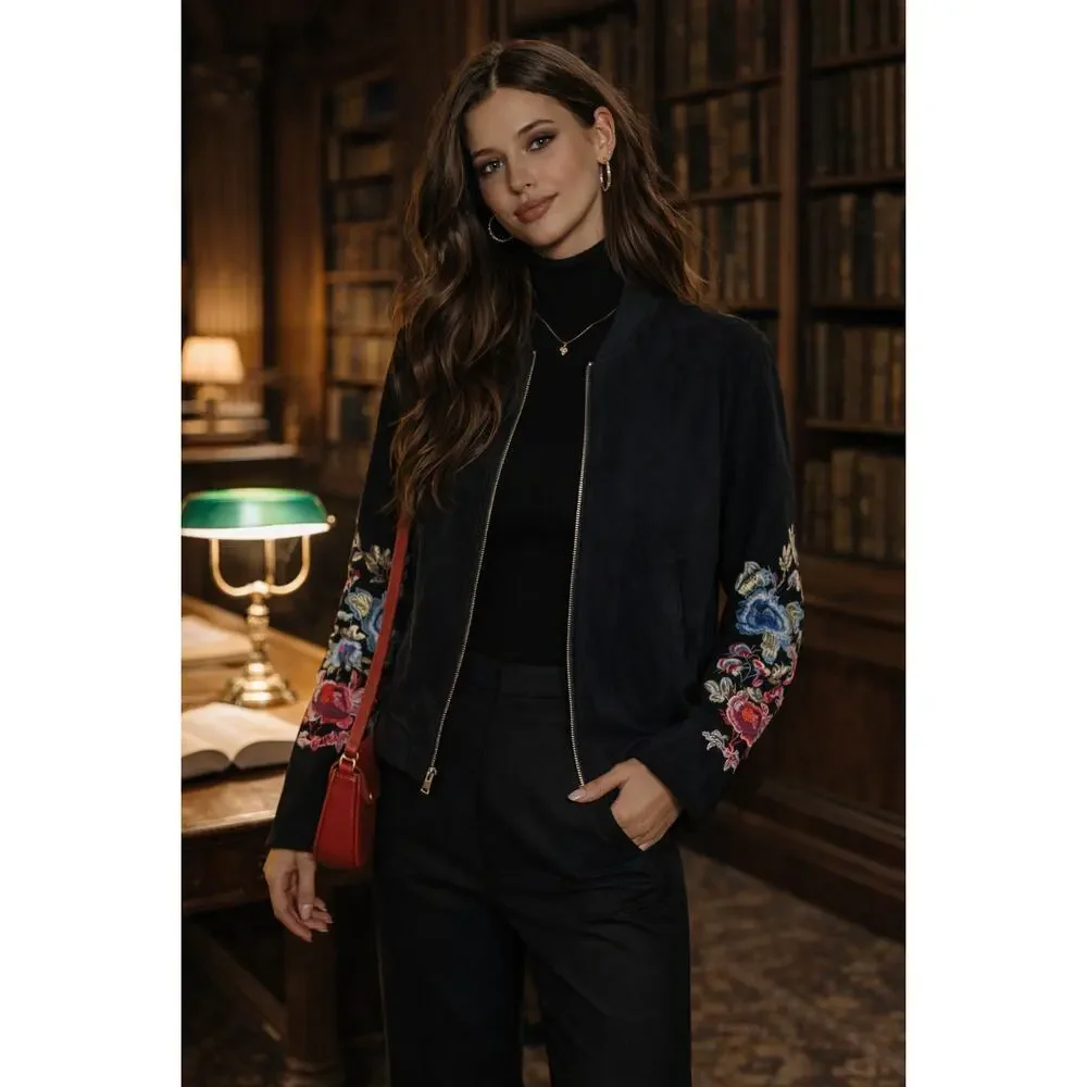 Solitaire Velvet Embroidered Bomber Jacket XL Dark Academia Whimsigoth Twee Y2K